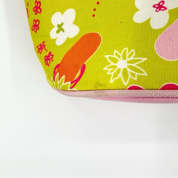 Lilly Pulitzer Vintage Pink/Lime Green Floral Flipflop Print Canvas Tote Bag - Picture 8 of 12